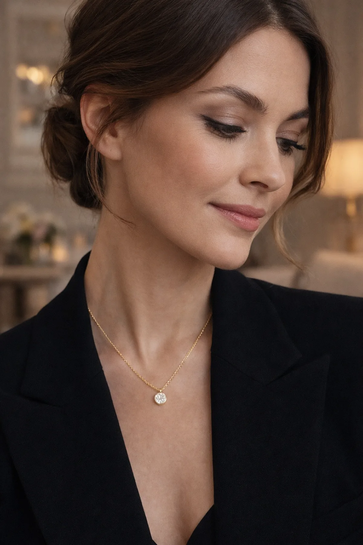 Femme en blazer noir portant des bijoux Habaha