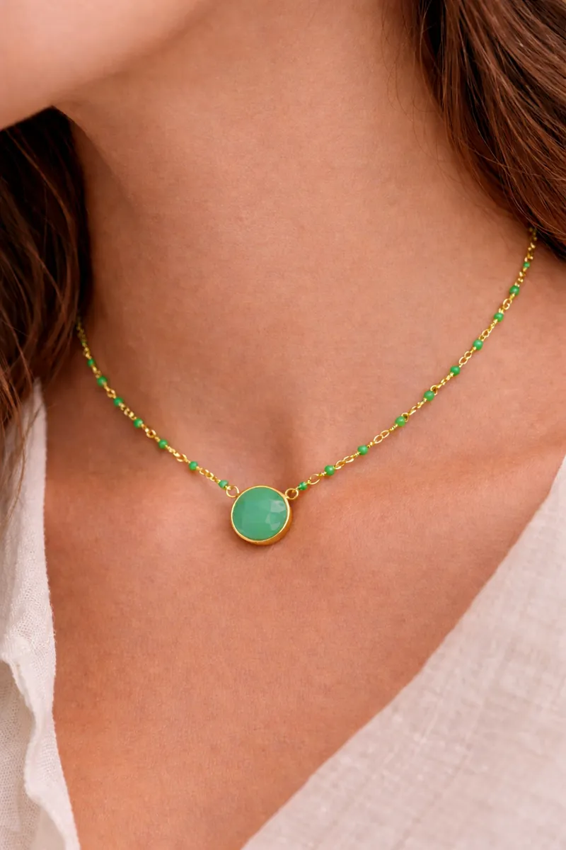 Collier Habaha à pierre naturelle verte